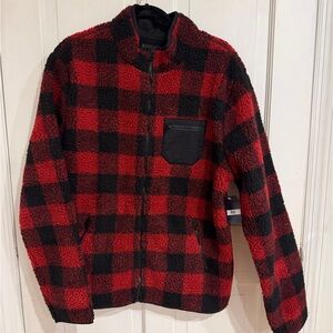 NWT Lucky Brand Men’s Buffalo Plaid Fleece Zip Up Jacket